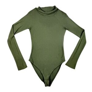 Free People Intimately Olive Green Waffle Knit Mock Neck Bodysuit Women's Medium